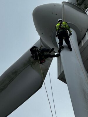 Wind Technicians Training on a decommissioned wind turbine